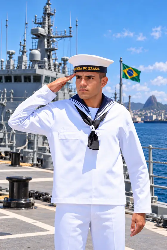 Jovem marinheiro de farda branca