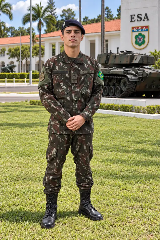 Jovem soldado de farda camuflada do Exército